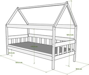 Łóżko domek z materacem dla dziecka, sosna - Dada 3X 190x90 cm