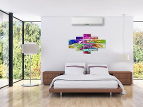 Obraz - Mur z cegły z kolorowymi płomieniami (125x70 cm)