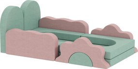 AIYAPLAY 12-częściowy zestaw klocków piankowych do wspinaczki, budowania, pełzania, maty do zabawy w pomieszczeniach z pokryciem z weluru, Zielony+Różowy