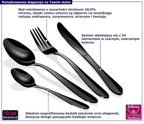 24 elementowy zestaw czarnych sztućców Trixi 4X