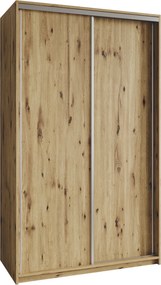 Szafa Przesuwna NISSE 120 cm Szafa Dwudrzwiowa z Szufladami Dąb Artisan / Satynowe Profile