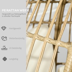 Outsunny Krzesło wiklinowe z efektem rattanu, miękkie poduszki siedziskowe, rama aluminiowa, khaki+beige, 105 x 97 x 150 cm