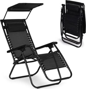 Składany leżak ogrodowy z regulowanym daszkiem Corfu 009, czarny