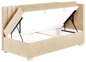 Beżowe narożne łóżko dziecięce ze schowkiem i materacem 90x200 cm Snugi – Ghado
