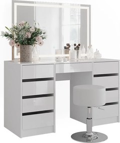 Stół do toalety biały/biały wysoki połysk 128.2x50.1x76 sherry