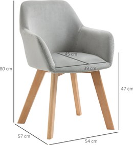 HOMCOM Zestaw 2 krzeseł do jadalni tapicerowanych aksamitnych z drewnianymi nogami szare | Aosom PL