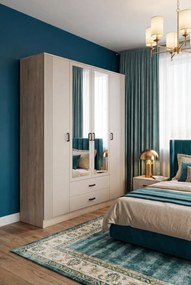 Skandynawska szafa z lustrem dąb sonoma + kaszmir C9-D33