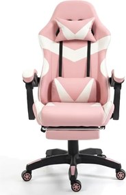 Fotel gamingowy z podnóżkiem Raxor, kolor różowo-biały