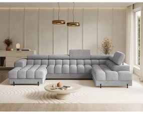 Szary rozkładany narożnik z materiału bouclé (prawostronny/w kształcie litery U) Feraria – ELTAP