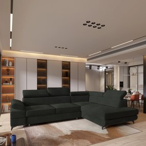 Masseno Narożnik FAVIEN z funkcją spania i pojemnikiem na pościel Narozniki L, Rozkładana sofa - Czarny, MONOLITH 95