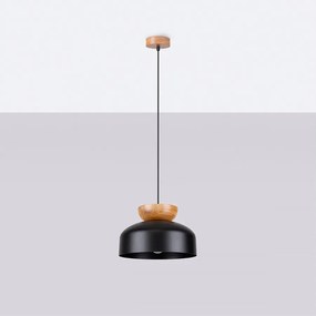 Lampy wiszące skandynawski Zeleron, drewno/stal - 1 źródło światła 4000K - L.29.5 x H.130 cm - czarny/naturalne drewno