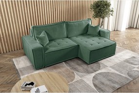 Narożnik z funkcją spania w kształcie L Bohoo, tkanina Raven, Jasnozielony, Prawy