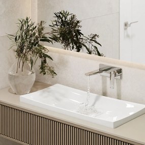 Umywalka wpuszczana w blat biała błyszcząca z konglomeratu bez otworu na baterię OTSE | Różne rozmiary : Kolor - Biały połysk, Rozmiar - 80 x 40 cm