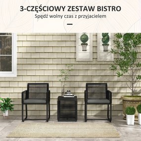 Outsunny 3-częściowy Zestaw Bistro Balkonowego/Tarasowego, odporny na warunki atmosferyczne, nowoczesny design, 53 x 57 x 77 cm, Czarny + Szary