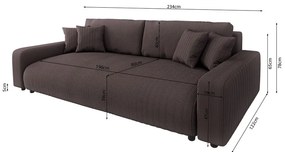 Brązowa sztruksowa rozkładana sofa ze schowkiem 234 cm Sara – Ropez