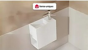 Biała szafka pod umywalkę wisząca z solid surface z wnęką - 40 cm - PUMORI