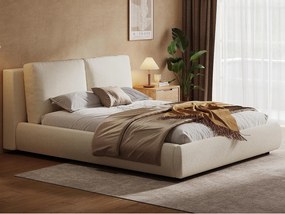 Łóżko tapicerowane z pojemnikiem 160x200 cm - pikowane wezgłowie - przechowywanie pod łóżkiem - stelaż na listwach - tkanina boucle - beżowy (bez materaca)