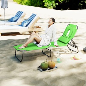 Outsunny Leżak z otworem na twarz &amp; poduszką, składany, wodoodporne pokrycie, metalowy stelaż, zielony | Aosom PL