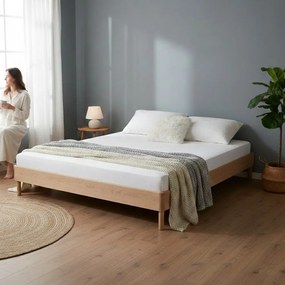 Łóżko dwuosobowe z litego drewna dębowego bez zagłówka i stelaża w naturalnym kolorze 180x200 cm Forrest – Vipack