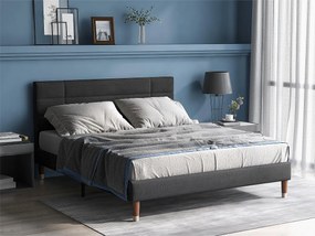 Łóżko z wezgłowiem - 140 x 200 cm - tkanina lniana - szare