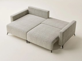 Beżowy rozkładany/ze schowkiem narożnik z tkaniny szenilowej (lewostronny/z szezlongiem) Leon – Maison de Rêve