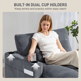 HOMCOM Sofa-łóżko z poduszką, piankowe, rozkładane, uchwyt na kubek, szary
