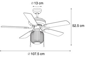 Wentylator sufitowy z lampą mosiężny z drewnem 107,5 cm z przełącznikiem łańcuchowym - Mistral KarelPrzemysłowy Oswietlenie wewnetrzne