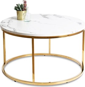 Stolik Kawowy CLIFF MAX 80 cm Biały Marmur/Złoty Glamour