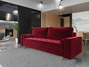 Czerwona sofa rozkładana z pojemnikiem na pościel C6-L61