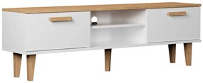 Długa szafka RTV na dębowych nóżkach biały + hikora 160 cm A6-P46