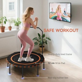 SPORTNOW Trampolina fitness z regulowaną poręczą, trampolina sportowa do użytku wewnątrz i na zewnątrz, stal, tworzywo sztuczne, pomarańczowy