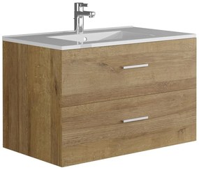 Szafka łazienkowa wisząca z umywalką - Naturalny jasny - 80 cm - KAYLA