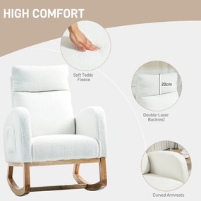 HOMCOM Fotel bujany, fotel relaksacyjny, gruba tapicerka, przytulna tapicerka, rama drewniana, do 120 kg, kolor kremowy