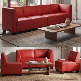 Modułowa 4-osobowa sofa Moncalieri,  czerwona, wysokie podłokietniki