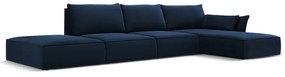 Ciemnoniebieski aksamitny narożnik (prawostronny/z szezlongiem) Vanda – Mazzini Sofas