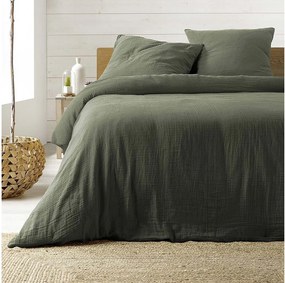 Komplet Pościeli z Gazy Bawełnianej "Angelia" 240x220cm Zielono-Khaki 100% Bawełna 57 nici/cm²