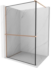 Mexen Kioto+ ścianka prysznicowa z półką Walk-in 90 x 200 cm, czarny wzór, miedź szczotkowana - 800-090-121-65-70