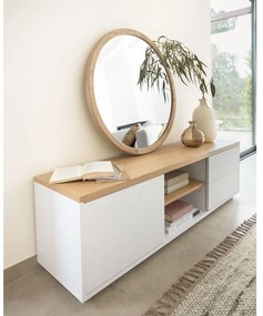 Biała szafka pod TV w dekorze dębu 150x44x36 cm Abilen – Kave Home