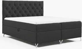 Łóżko kontynentalne GracePLUS-200x200cm z pojemnikami na pościel|Topper|Dwuosobowe|Tapicerowane|Glamour|Vintage|srebrne nogi 12cm-Czarny