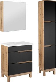 Zestaw Łazienkowy 60cm 2S Alma Słupek Szafka z Lustrem Dąb Wotan / Czarny Mat