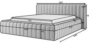 Jasnoszare tapicerowane łóżko dwuosobowe ze schowkiem ze stelażem 160x200 cm Carilla – ELTAP