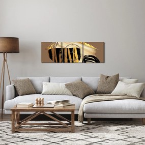 Obraz - Abstrakcja złotobrązowy N⁰2 (z zegarem) (90x30 cm)