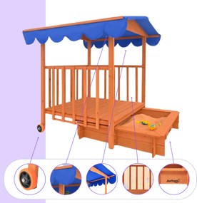 Piaskownica z werandą HAPPY, 130x130x143cm, brązowa/niebieska Jurhan