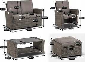 Zestaw mebli ogrodowych technorattan Loren 6-osobowy, kolor szary