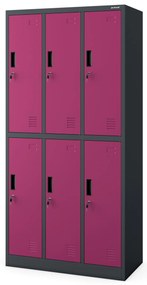 Szafka socjalna ubraniowa BHP fuksja: 6-drzwiowa IGOR, 900 x 1850 x 450 mm