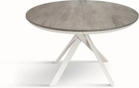 Okrągły stół cementowo-szary, białe metalowe nogi 120-170cm - PANTELLERIA