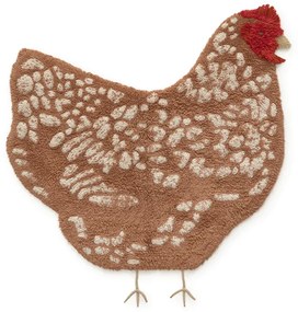 Brązowy bawełniany dywan dziecięcy tkany ręcznie odpowiedni do prania 110x100 cm Chicken – Lorena Canals