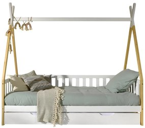 Białe łóżko dziecięce z litego drewna sosnowego w kształcie domku ze schowkiem 90x200 cm TIPI – Vipack
