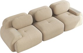 Prosta sofa z zaokrąglonymi podłokietnikami - Sofa 3-osobowa z oparciem i poduszkami dekoracyjnymi - beżowy sztruks