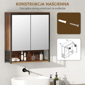 HOMCOM Wisząca szafka z lustrem do łazienki, Szafka łazienkowa z MDF i płyty wiórowej, Brązowa